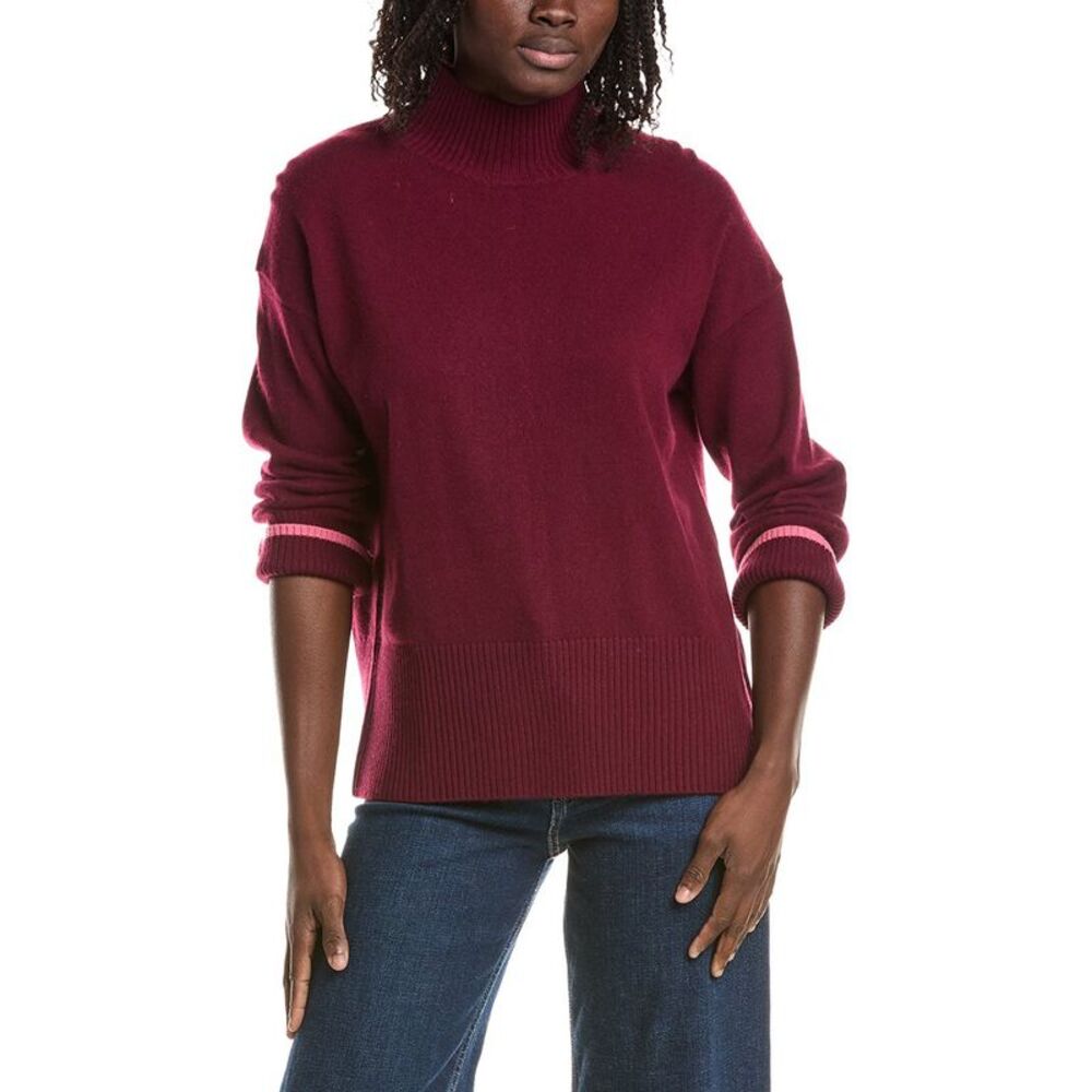 &Isla Womens  Alex Split Hem Mock Neck 100% Cashmere Sweater, Red